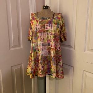 LuluRoe Pink Yellow Geometric Shaped Irma Top